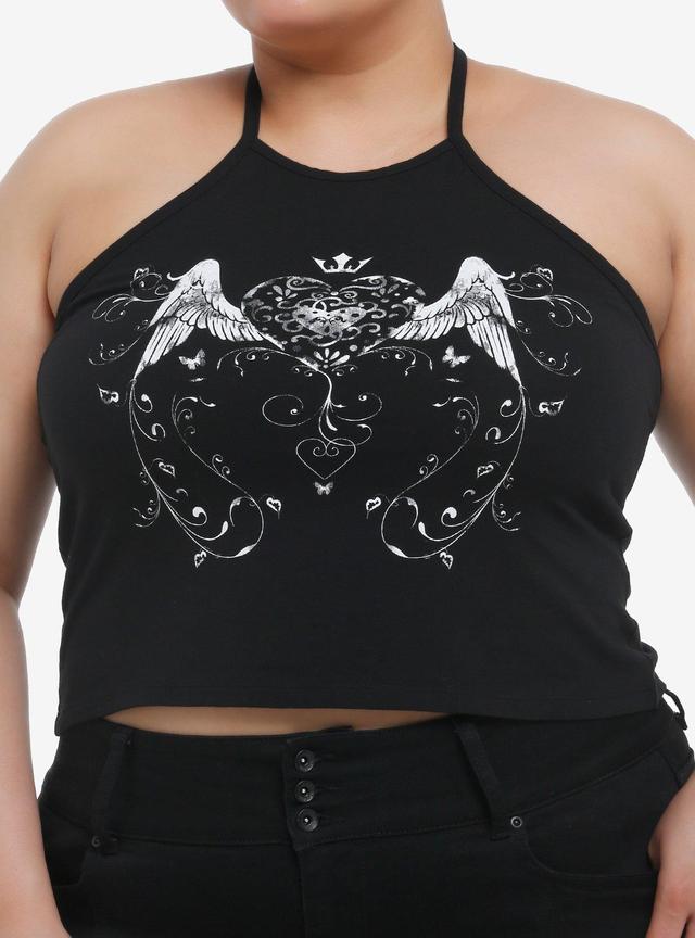 Black &amp; White Heart Wing Filigree Girls Halter Tank Top Plus Size