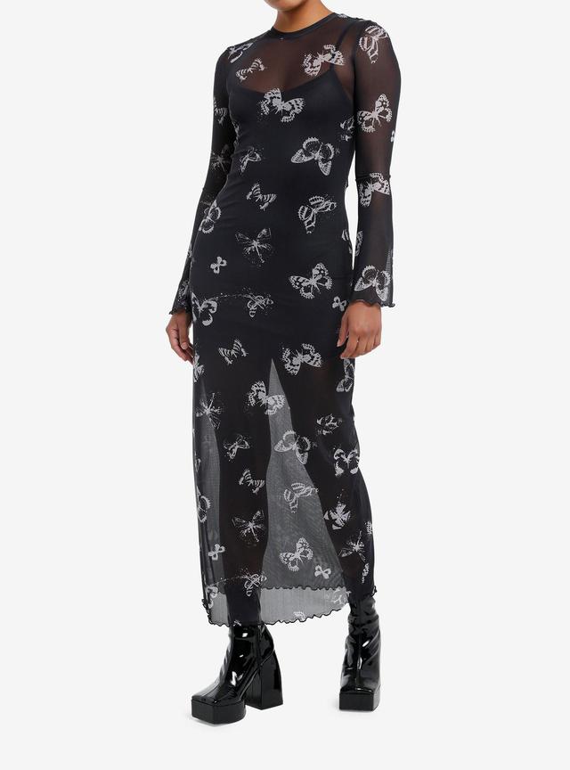 Thorn &amp; Fable Grey Butterfly Mesh Long-Sleeve Midaxi Dress