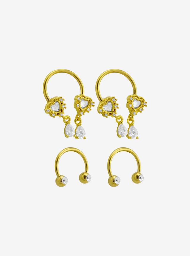 14G Gold Heart Circular Barbell Set - 4 Piece Piercing Jewelry