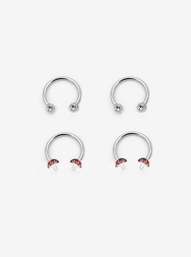 Steel Silver Mushroom CZ Gem Circular Barbell 4 Pack
