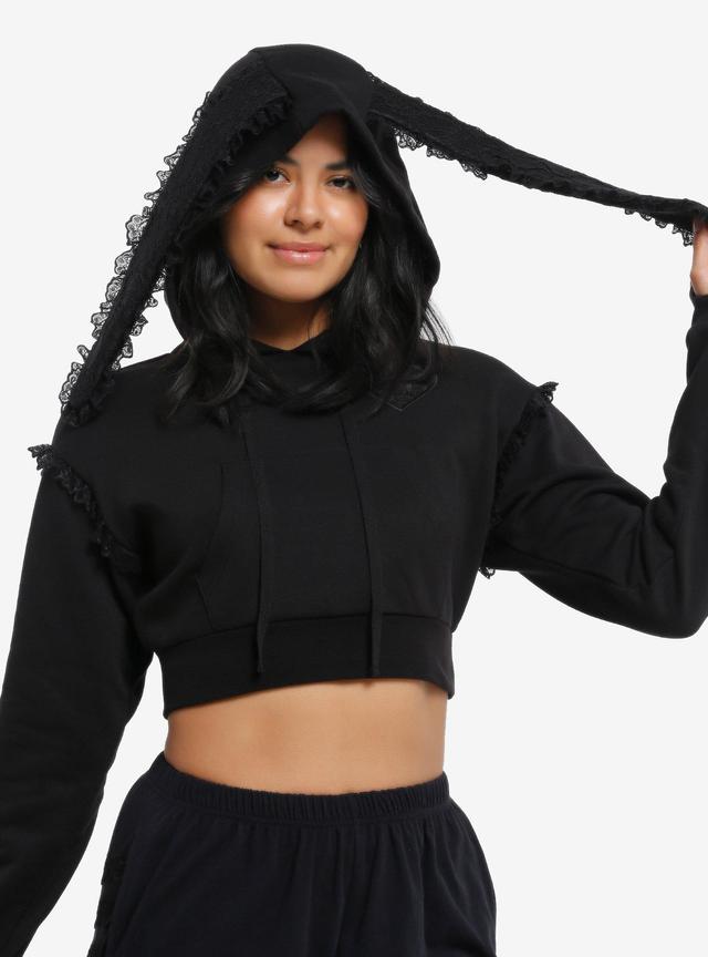 Black Bunny Ears Girls Crop Hoodie