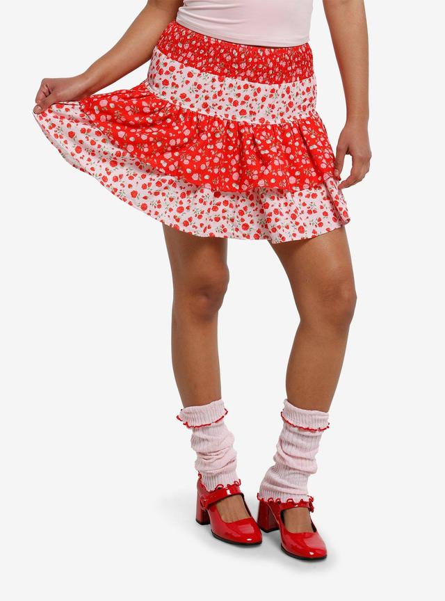 Daisy Street Strawberries &amp; Roses Tiered Mini Skirt