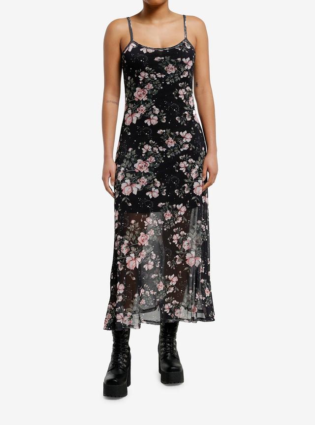 Cosmic Aura Pink Floral Moon Maxi Dress