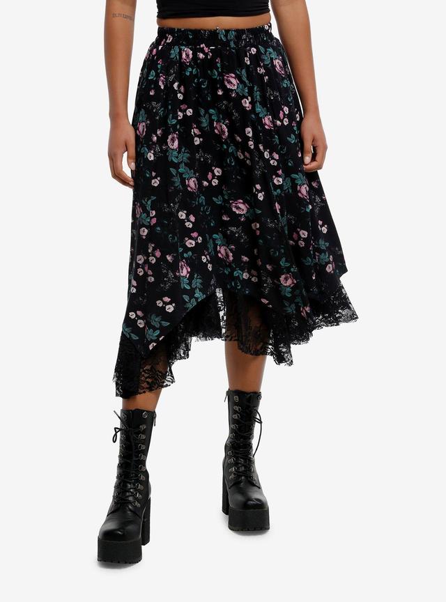 Thorn &amp; Fable Moth Floral Lace Hanky Hem Midi Skirt