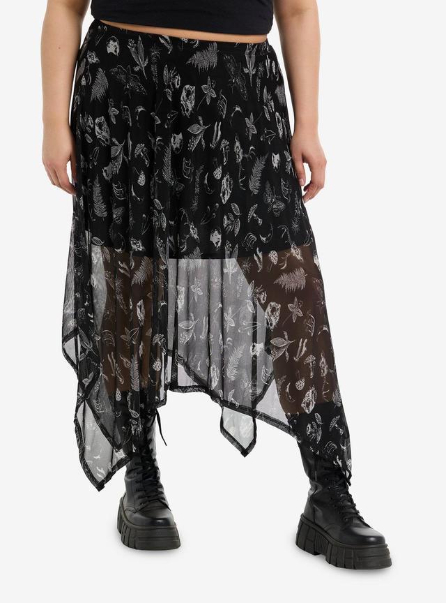 Cosmic Aura Woodlandcore Hanky Hem Sheer Midi Skirt Plus Size