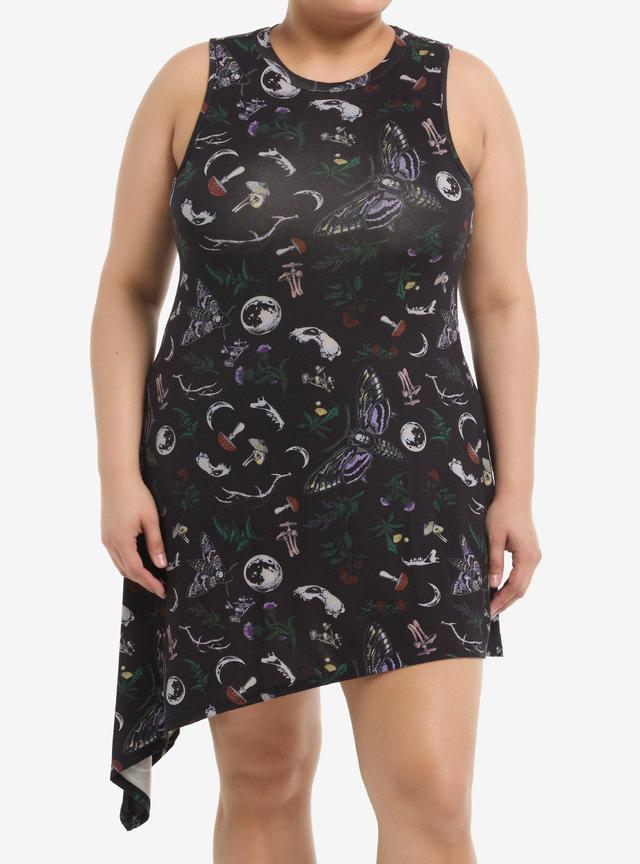 Cosmic Aura Moons &amp; Mushrooms Asymmetrical Tank Dress Plus Size
