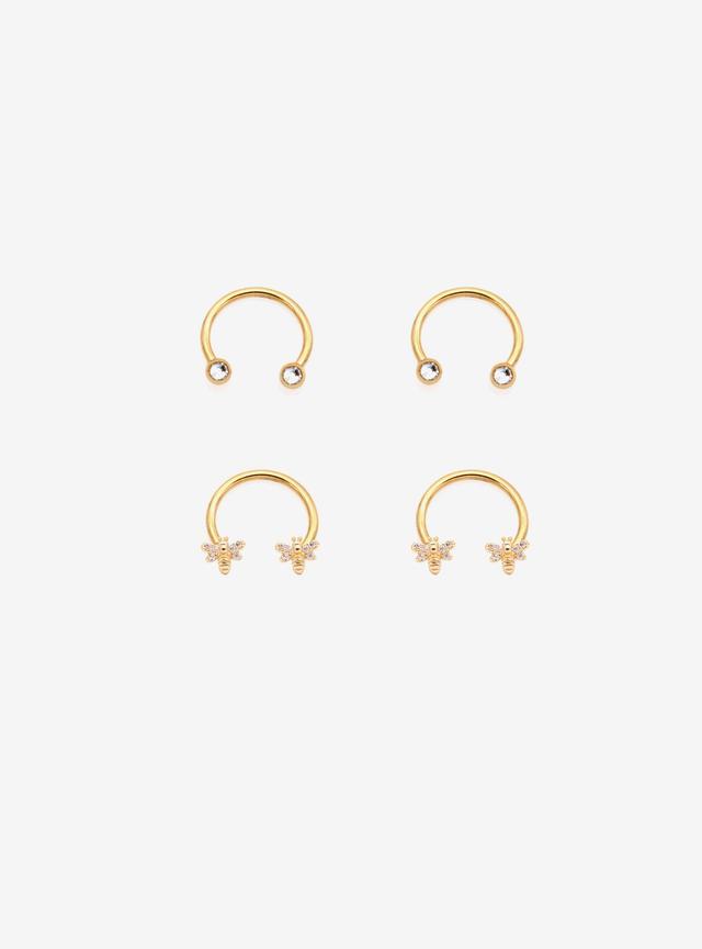 Steel Gold Bee &amp; Gem Curved Barbell 4 Pack