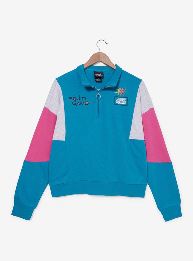 Squid Game Pink &amp; Blue Women's Quarter Zip Crewneck &mdash; BoxLunch Exclusive