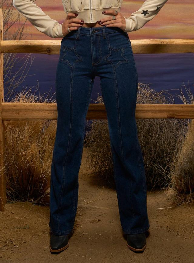 Social Collision Stars Indigo Flare Jeans