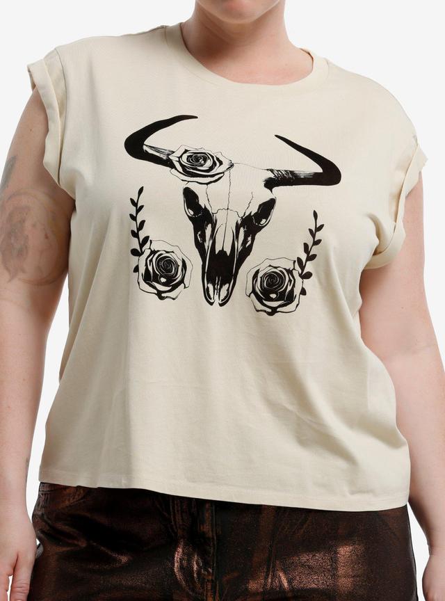 Social Collision Bull Skull Khaki Girls Crop Top Plus Size