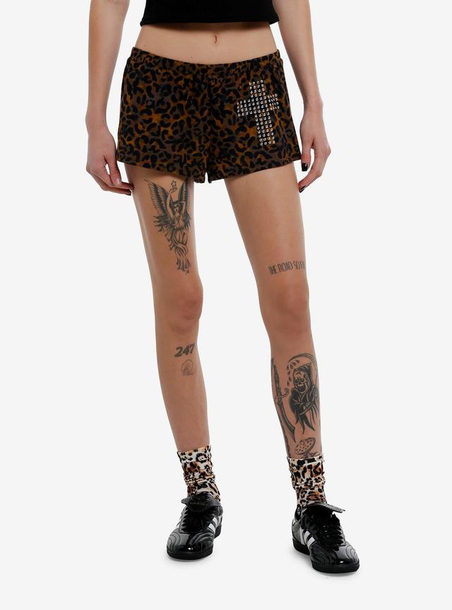 Leopard Print Studded Cross Girls Lounge Shorts