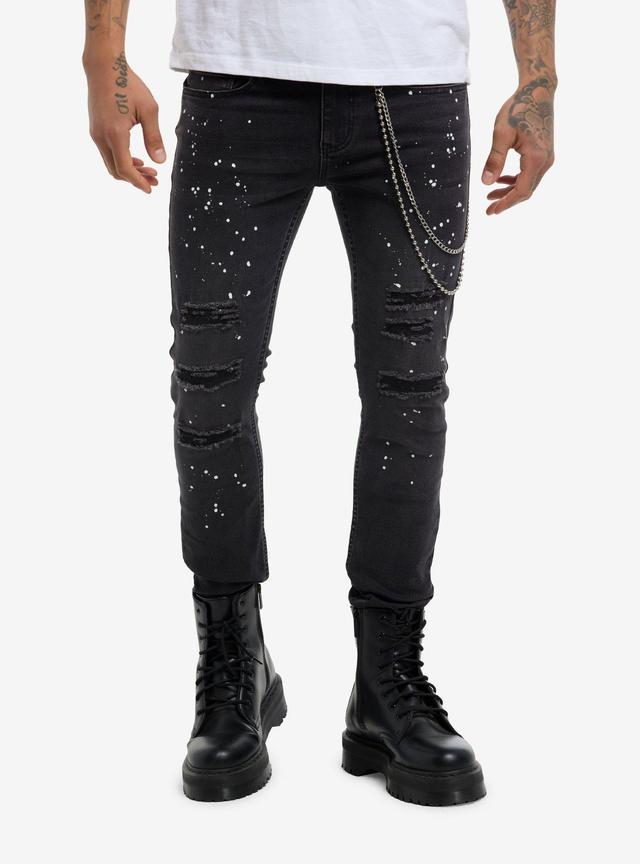 Black & White Splatter Destructed Side Chain Stinger Jeans