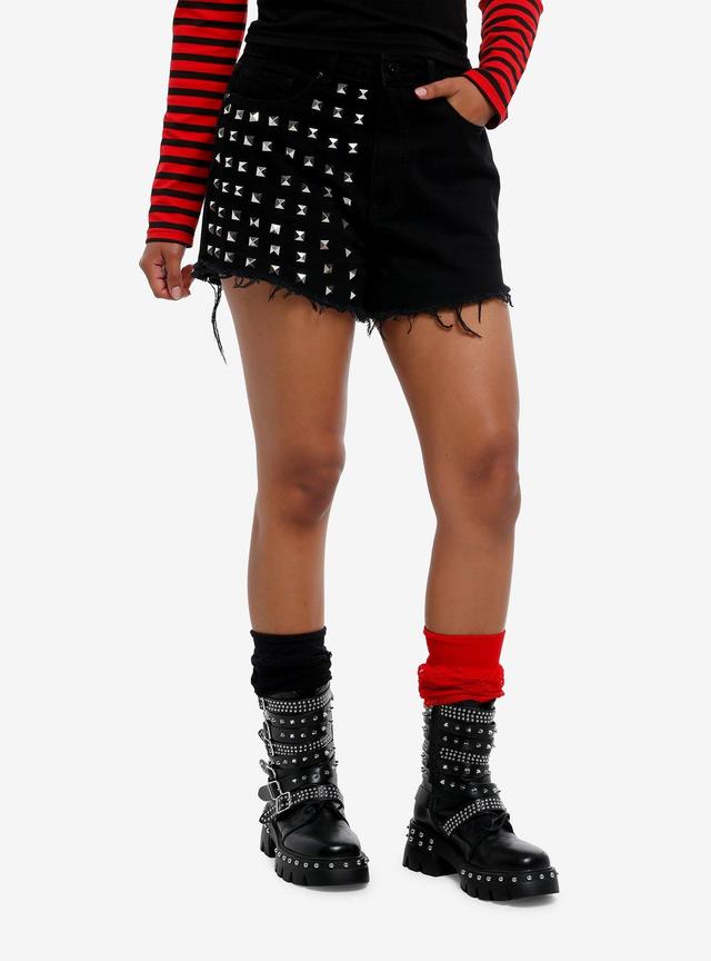 Social Collision Pyramid Stud Split High-Rise Shorts