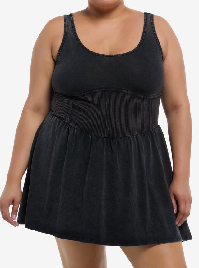 Washed Black Corset Tank Dress Plus Size
