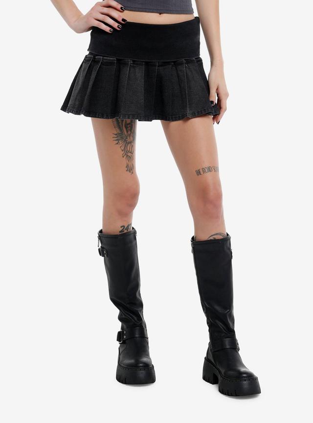 Dark Grey Foldover Low Rise Mini Skirt