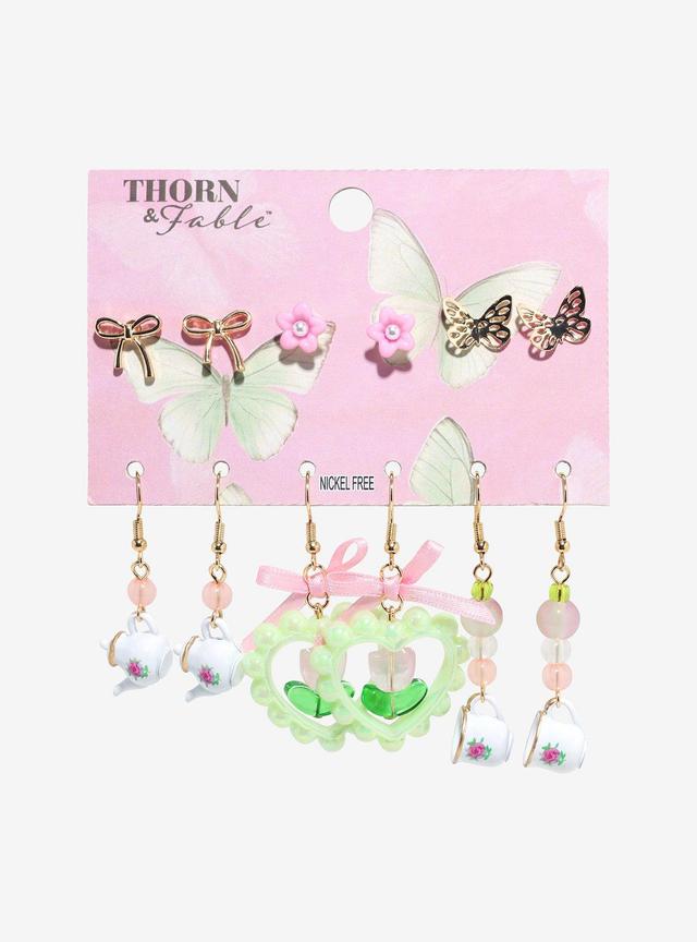 Thorn & Fable Tea Party Flower Butterfly Earring Set