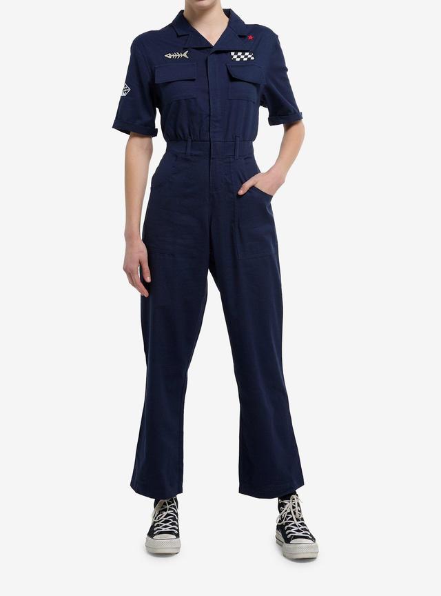 Social Collision Patches Navy Girls Jumpsuit