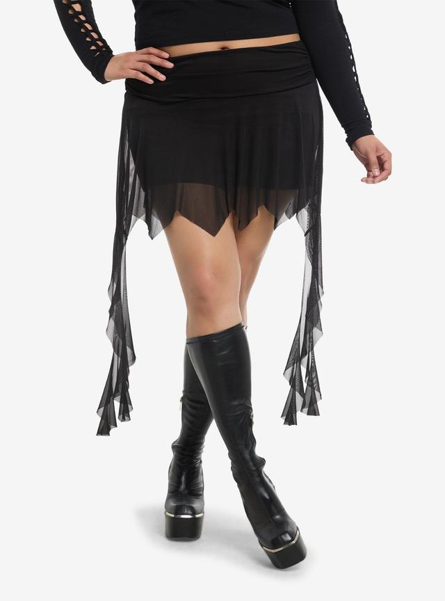 Cosmic Aura Black Mesh Hanky Hem Mini Skirt Plus Size