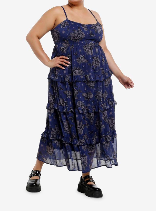 Cosmic Aura Butterfly Rose Tiered Midaxi Dress Plus Size