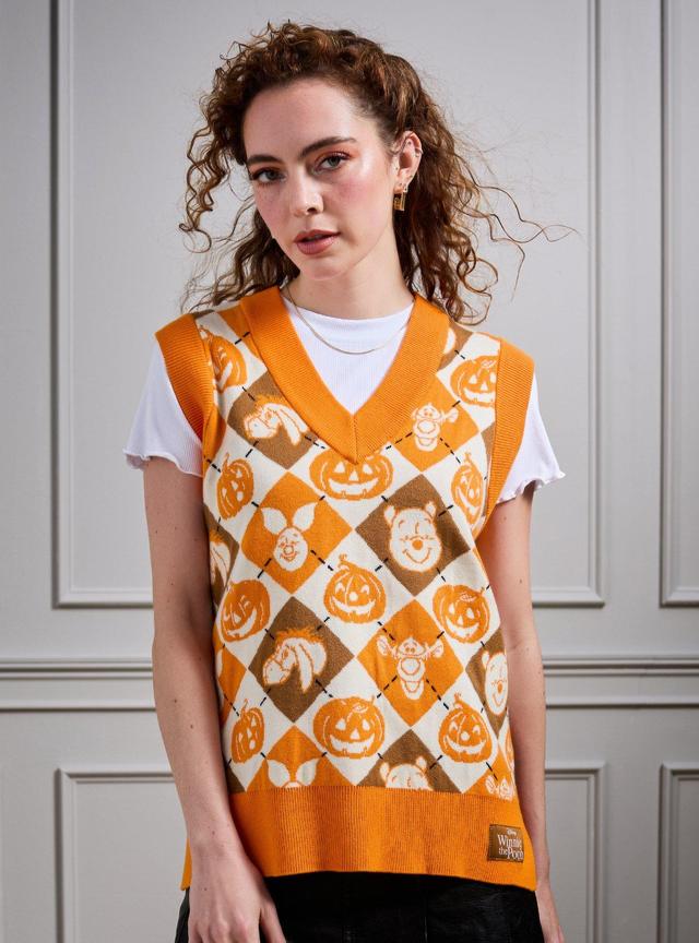 Disney Winnie the Pooh Characters &amp; Pumpkins Argyle Women's Sweater Vest - BoxLunch Exclusive