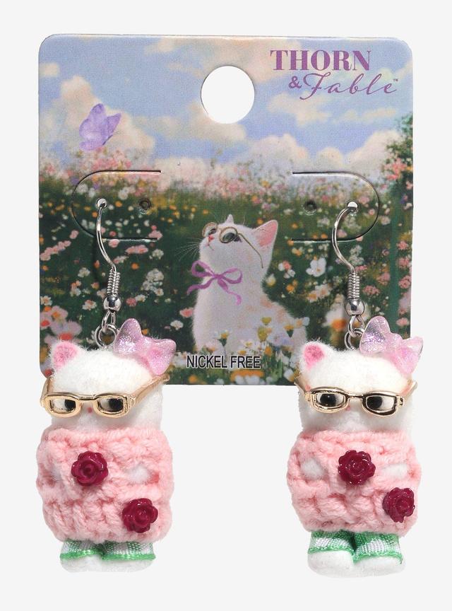 Thorn & Fable Glasses Cozy Cat Drop Earrings