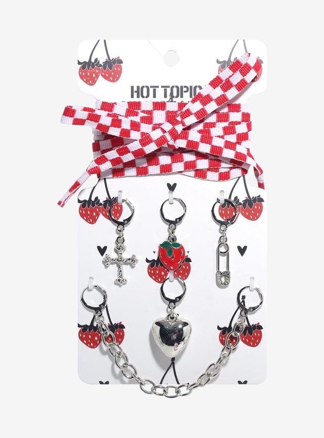 Red & White Gingham Shoelaces & Charms Set