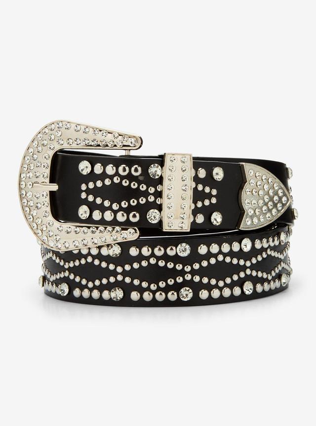 Black Wave Stud Bling Western Belt