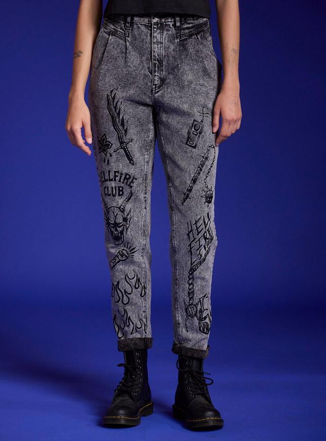 Stranger Things Hellfire Club Icons Acid Wash Mom Jeans