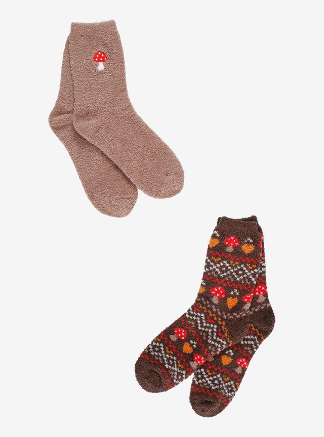Mushroom Fair Isle Fuzzy Socks 2 Pair