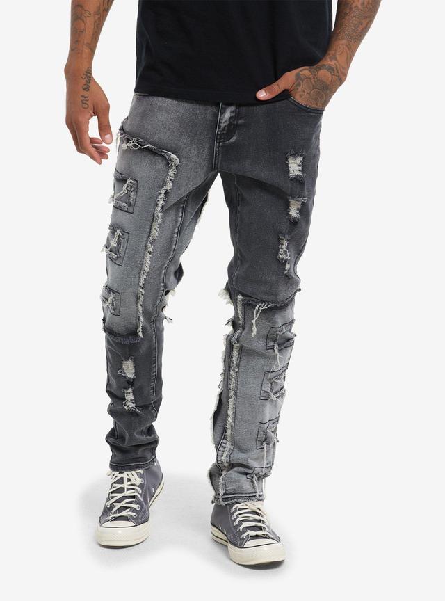 Grey &amp; Black Faded Wash Distressed Skinny Jeans