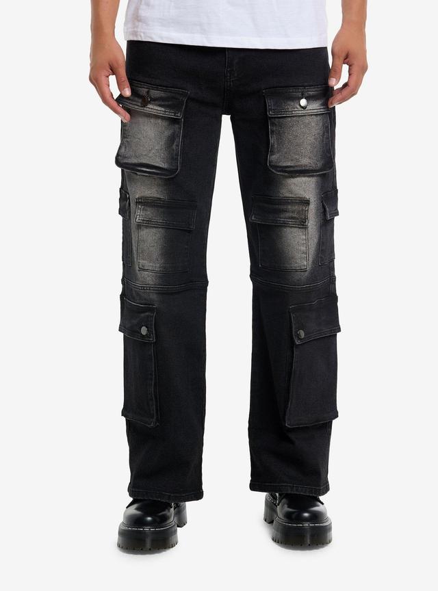 Black Wash Multi-Pocket Straight Leg Jeans
