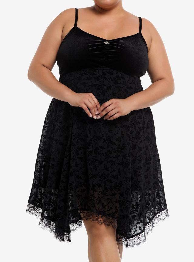 Cosmic Aura Floral Flocked Lace Hanky Hem Cami Dress Plus Size