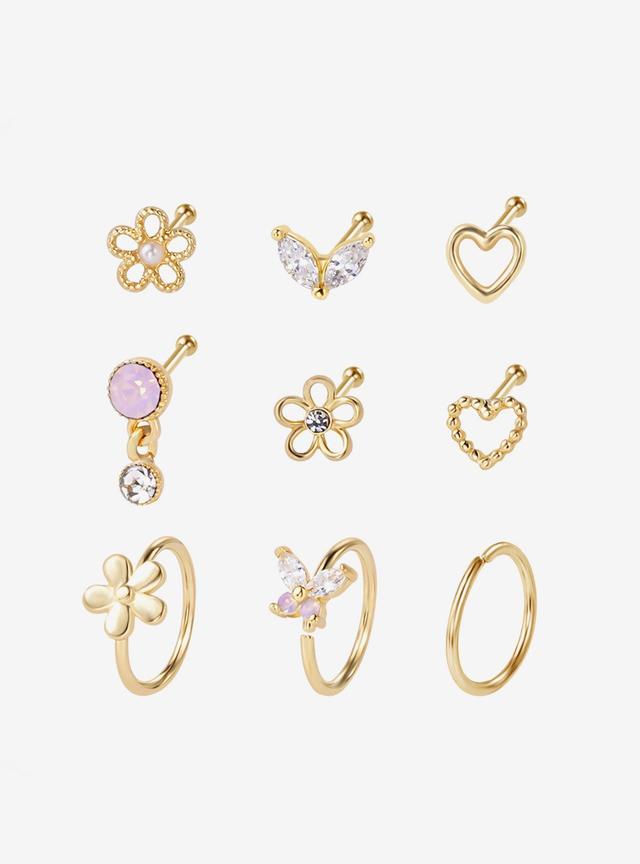 Steel Gold Daisy Nose Stud & Captive Hoop 9 Pack