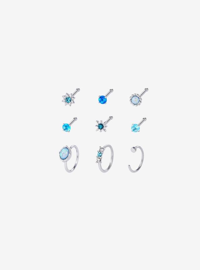 18G Steel Blue Celestial Nose Stud &amp; Hoop 9 Pack