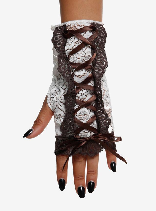 Brown & White Lace Fingerless Gloves