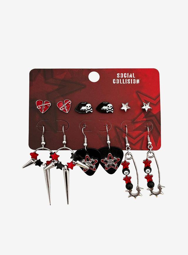 Social Collision Black & Red Star Safety Pin Earring Set