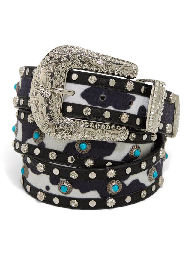 Cow Print Turquoise Western Belt