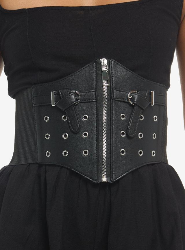 Black Grommet Buckle Zipper Corset Belt