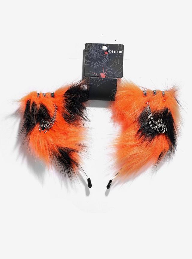 Black & Orange Spider Fuzzy Cat Ear Headband