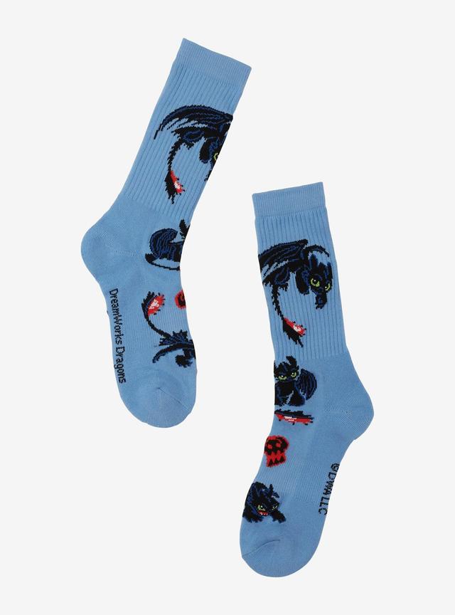 DreamWorks How To Train Your Dragon Toothless & Skulls Allover Print Crew Socks - BoxLunch Exclusive