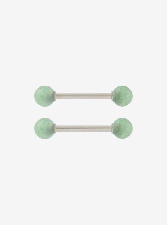 14G Steel Green Stone Nipple Barbell 2 Pack