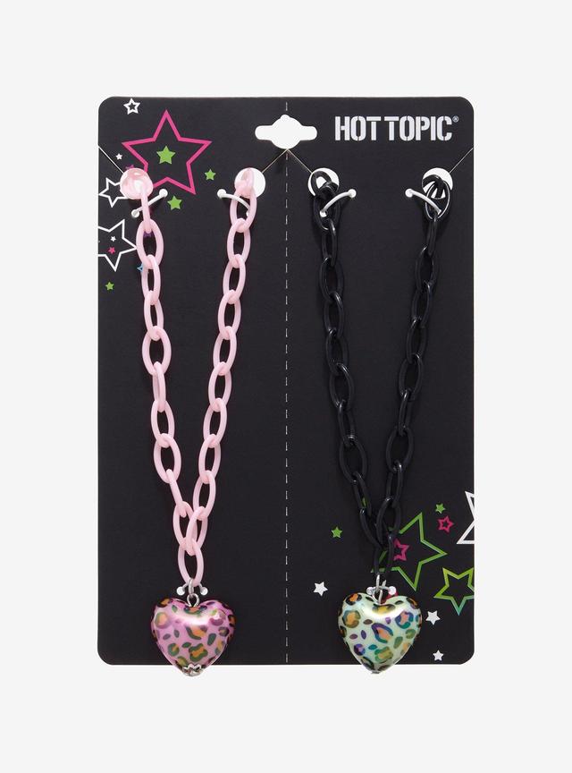 Leopard Bubble Heart Best Friend Necklace Set