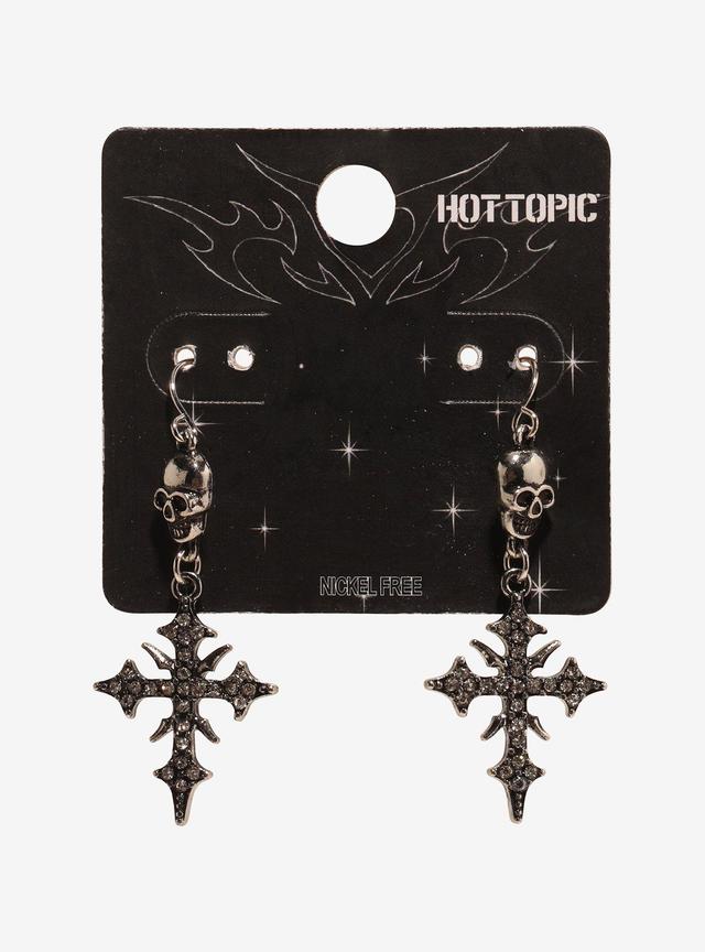 Rhinestone Cross Skull Earrings