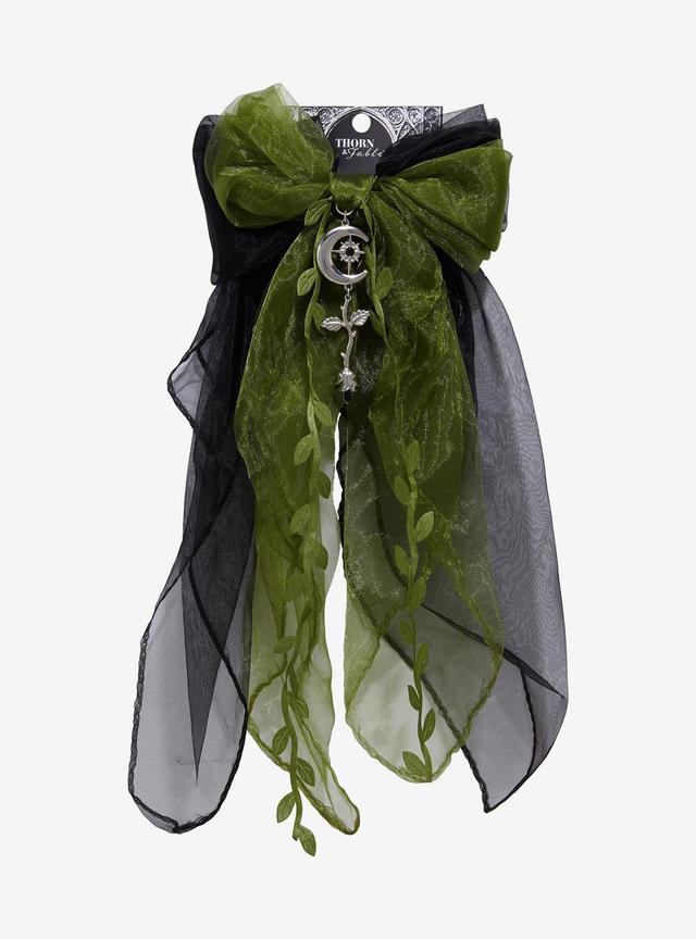 Thorn &amp; Fable Green &amp; Black Rose Organza Hair Bow