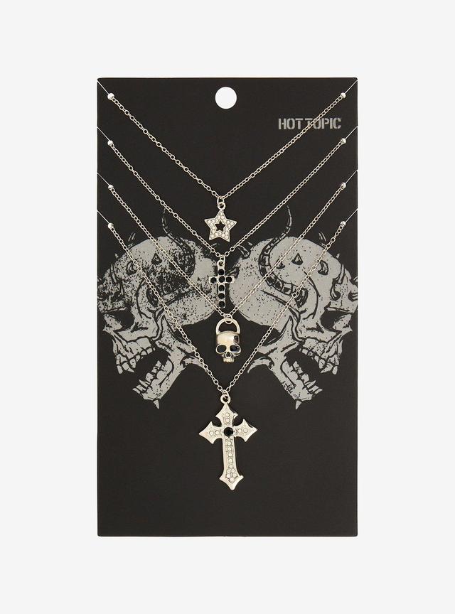 Bling Star Cross Skull Necklace Set