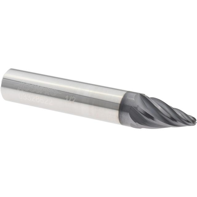 Accupro Barrel Cutter End Mills: End Type: Taper Form; Material: Solid Carbide; Taper Angle Per Side: 15; Small End Diameter (mm): 12.70