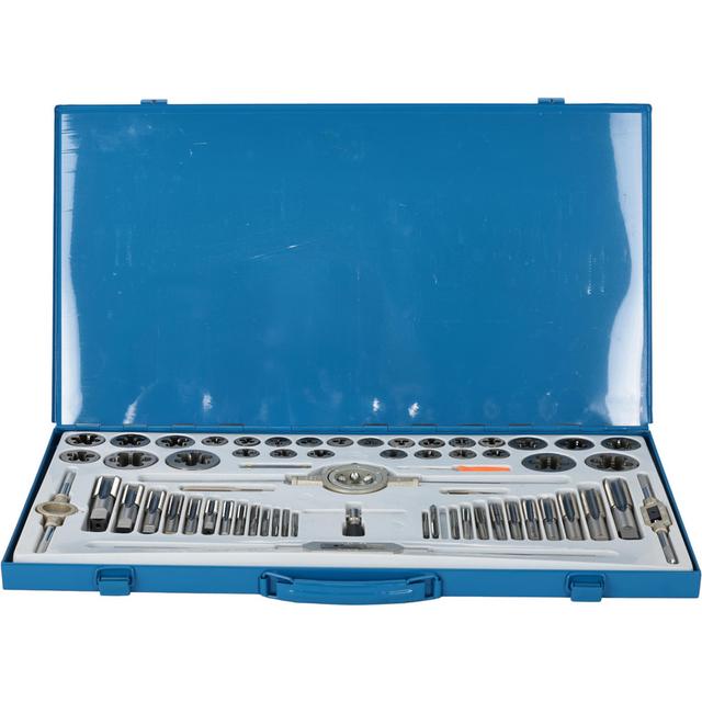 Interstate | Value Collection Tap & Die Set: #4-40 to 1-14 Taps, NPT, UNC & UNF - High Speed Steel, Round Dies, 64 Pc | Part #CCT1581