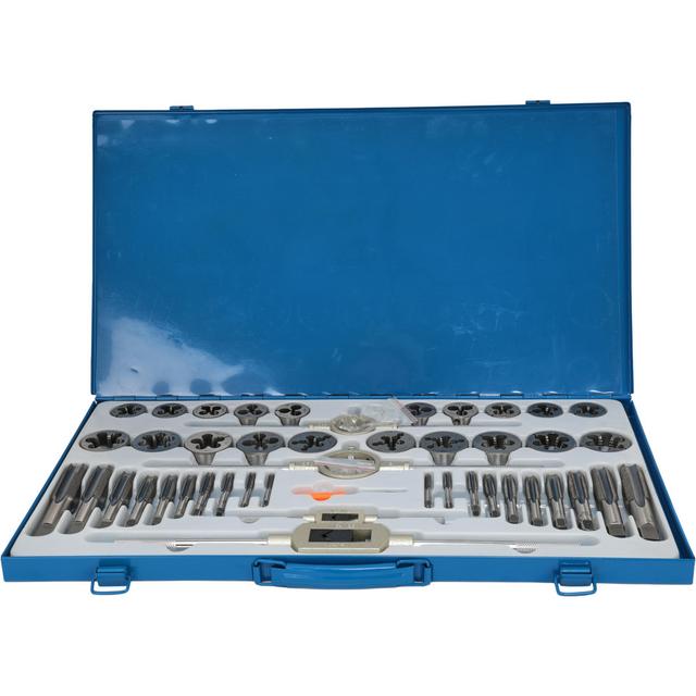 Interstate | Value Collection Tap & Die Set: 1/4-20 to 1-14 Taps, UNC & UNF - High Speed Steel, Round Dies, Adjustable, 45 Pc | Part #CCT1580