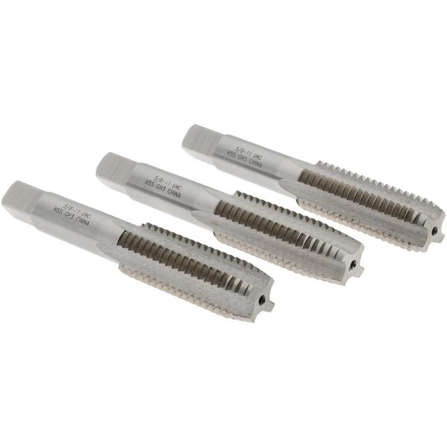 Interstate | Value Collection Tap Set: 5/8-11 UNC, 4 Flute, High Speed Steel, Bright Finish - 3-13/16" OAL, Right Hand, 3 Pc | Part #NH020401134S