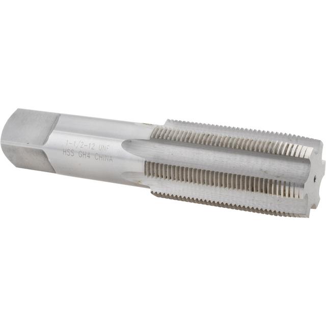 Interstate Straight Flute Tap: 1-1/2-12 UNF, 6 Flute, Taper Chamfer, 3B Class of Fit, High-Speed Steel, Bright/Uncoated Finish - 3" Thread Length